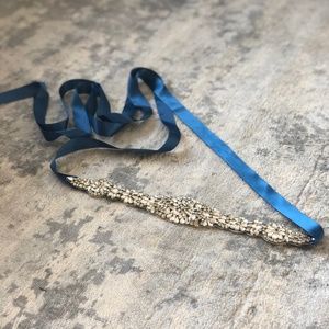 Bridal Sash with Navy Blue Ribbon